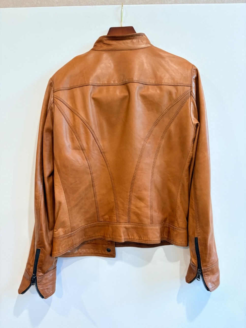 Italian Leather Moto Jacket Women’s 42 (US 6) Cognac Brown Made in Italy - Picture 3 of 10
